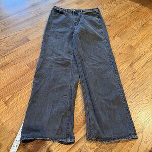 OLD NAVY WOMENS EXTRA HIGH RISE SKI HI WIDE LEG BLACK DENIM JEANS 12 TALL